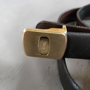 Yves St Laurent Black Leather Pin Buckle Belt